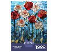 Rompecabezas De 1000 Piezas - Stained Glass Roses Rompecabezas para Adultos Juegos Familiares Carrera De Velocidad Manual Oferta como Regalos para Toda La Familia 70x50cm/1000pcs