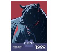 Rompecabezas De 1000 Piezas Stylized Bull Illustration on Red Background Rompecabezas para Adultos Juego Práctico Una Obra De Arte Cumpleaños Y Navidad 38x26cm/1000pcs