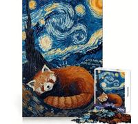 Rompecabezas de 1000 Piezas Sueños de Panda Rojo Noche Estrellada para Adultos y Adolescentes Juguete de Habilidad, Relajante y Divertido Bordes Ajustados Regalo Ideal para Festivales (38x26cm)