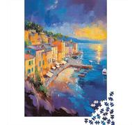 Rompecabezas De 1000 Piezas Sunset Coastal Village Painting Rompecabezas para Adultos Juguete Decoración De Pared Regalo De Cumpleaños Cumpleaños Y Navidad 38x26cm/1000pcs