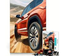 Rompecabezas de 1000 Piezas: SUV Rojo en Carretera desértica, Juguete Intelectual para Adolescentes, relajación Mental, Corte de Calidad, Regalo navideño (50x75cm)