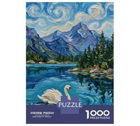 Rompecabezas De 1000 Piezas - Swan on A Lake with Mountains Rompecabezas para Adultos Juego De Ingenio Desafío Difícil Regalos para Reducir El Estrés 38x26cm/1000pcs
