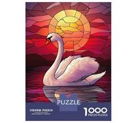Rompecabezas De 1000 Piezas - Swan Sunset Stained Glass Rompecabezas para Adultos Juegos Familiares Carrera De Velocidad Manual Oferta como Regalos para Toda La Familia 52x38cm/1000pcs