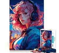 Rompecabezas de 1000 Piezas Synthwave Cyber Anime Girl para Adultos, Juguete Mental Relajante, Regalo de cumpleaños de Primera Calidad 38x52cm