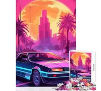 Rompecabezas de 1000 Piezas Synthwave Retro Car Sunset decoración del hogar Juguetes Gran Regalo Juegos educativos con póster a Juego y Hoja de Trivia tamaño 38x52cm