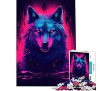 Rompecabezas de 1000 Piezas Synthwave Wolf Rompecabezas de 1000 Piezas Juguetes de decoración para el hogar Decoración (38x26cm)