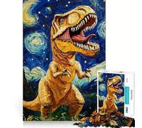 Rompecabezas de 1000 Piezas T-Rex en Noche Estrellada Estilo Fino Bordes Artesanía Juego de Habilidad Mental Juego Relajante Regalo de Arte Navideño (38x26cm)