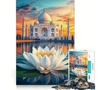 Rompecabezas de 1000 Piezas Taj Mahal al Atardecer con lotos para Adolescentes Juguete para desafiar la Mente, pasatiempo Relajante, Corte preciso, Regalo Encantador 38x52cm