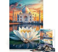 Rompecabezas de 1000 Piezas Taj Mahal al Atardecer con lotos para Adolescentes Juguete para ejercitar la Mente Actividad en casa Diseño Artículo de Santa Claus 38x26cm