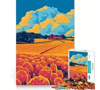 Rompecabezas de 1000 Piezas Tarde Tranquila en la Granja,Puesta de Sol,ilustración Minimalista,Arte de Bordes Finos,artesanía,Juego para ejercitar la Mente,Juego Relajante, (50x75cm)