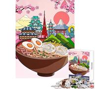 Rompecabezas de 1000 Piezas: tazón de Ramen con monumentos japoneses Juguete Educativo Regalo de cumpleaños Juego práctico con póster a Juego y Hoja de Trivia (tamaño 50x75cm)