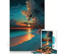 Rompecabezas de 1000 Piezas Teal Sunset Beach para Adolescentes Ideal para ejercitar la Memoria, Relajarse y divertirse Diseño Divertido ¡Una cálida Sorpresa! 50x75cm