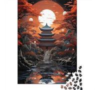 Rompecabezas de 1000 Piezas Templo Oriental al Atardecer para Familias con Niños de 8 años o más. Decoración de Pared terminada. Impresión HD. 75 x 50 cm / 1000 Piezas.