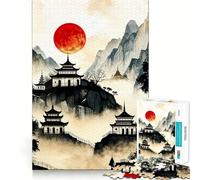Rompecabezas de 1000 Piezas Templos de la Montaña de la Luna Roja, Japón para Adolescentes Juguete de lógica Mental Diseño Tranquilo y Firme Artículo de Santa Claus (38x26cm)
