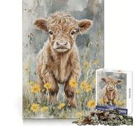 Rompecabezas de 1000 Piezas Ternero Entre Flores Amarillas para Adultos Estimulación Cerebral Un pasatiempo Relajante Corte Premium Regalo de cumpleaños (38x52cm)