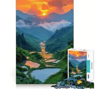 Rompecabezas de 1000 Piezas Terrazas de arroz al Atardecer para Adolescentes Mejora la Memoria Cómodo y Relajante Corte Firme Regalo Festivo (38x52cm)