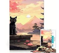 Rompecabezas de 1000 Piezas The Moon Night Cat de Japón para Adolescentes, Juguete para ejercitar la Mente, Actividad para el hogar, artículo de Regalo de Santa Claus de Primera Calidad 38x26cm