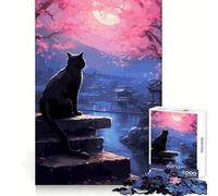 Rompecabezas de 1000 Piezas The Moon Night Cat de Japón para Adolescentes, Juguete para ejercitar la Mente, Actividad para el hogar, artículo de Regalo de Santa Claus de Primera Calidad 50x75cm