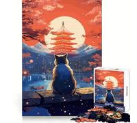 Rompecabezas de 1000 Piezas The Moon Night Cat de Japón para Adolescentes, Juguete para ejercitar la Mente, Actividad para el hogar, artículo de Regalo de Santa Claus de Primera Calidad 38x26cm