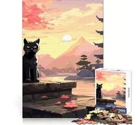 Rompecabezas de 1000 Piezas The Moon Night Cat de Japón para Adolescentes, Juguete para ejercitar la Mente, Actividad para el hogar, artículo de Regalo de Santa Claus de Primera Calidad 38x26cm