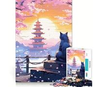 Rompecabezas de 1000 Piezas The Moon Night Cat de Japón para Adolescentes, Juguete para ejercitar la Mente, Actividad para el hogar, artículo de Regalo de Santa Claus de Primera Calidad 38x26cm