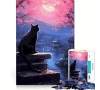 Rompecabezas de 1000 Piezas The Moon Night Cat de Japón para Adolescentes, Juguete para ejercitar la Mente, Actividad para el hogar, artículo de Regalo de Santa Claus de Primera Calidad 50x75cm