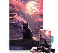 Rompecabezas de 1000 Piezas The Moon Night Cat para Adolescentes japoneses Piensa con Inteligencia, Juguete para Fortalecer los Lazos Familiares, Corte Suave, Lista de Deseos de Papá Noel 50x75cm