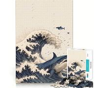 Rompecabezas de 1000 Piezas Tiburón en Japón La Gran Ola para Adultos Juguete para ejercitar la Mente Diseño de fácil Montaje Regalo de Temporada 50x75cm