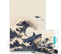 Rompecabezas de 1000 Piezas Tiburón en Japón La Gran Ola para Adultos Juguete para Pensar, calmar, Relajarse, Arte de Pared con Corte Limpio 38x26cm