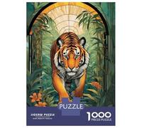 Rompecabezas De 1000 Piezas Tiger in Jungle Stained Glass Rompecabezas para Adultos Juegos Familiares Ensamblaje De Patrones Cumpleaños Y Navidad 52x38cm/1000pcs
