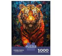 Rompecabezas De 1000 Piezas Tiger Stained Glass Art Rompecabezas para Adultos Juego Familiar Decoración Perfecta Cumpleaños Y Navidad 52x38cm/1000pcs