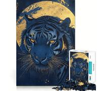 Rompecabezas de 1000 Piezas Tigre Azul Mirada a la luz de la Luna Arte de Corte preciso,Desafío Inteligente y Divertido,Juego de Ocio,Regalo de decoración navideña 38x26cm