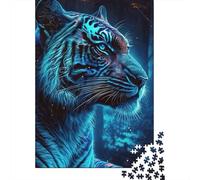 Rompecabezas de 1000 Piezas Tigre Azul Místico Guardián del Bosque Papel Reciclado para Adultos Juego Educativo Desafiante 70x50cm/1000pcs