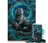 Rompecabezas de 1000 Piezas Tigre Blanco Místico en Bosque Turquesa para Adolescentes Ayuda a Mejorar la Memoria Diseño Divertido y Relajante Regalo Elegante (38x26cm)