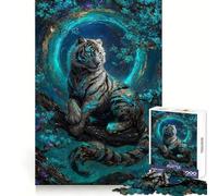 Rompecabezas de 1000 Piezas Tigre Blanco Místico en Bosque Turquesa para Adolescentes Ayuda a Mejorar la Memoria Diseño Divertido y Relajante Regalo Elegante (38x26cm)