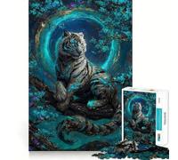 Rompecabezas de 1000 Piezas Tigre Blanco Místico en Bosque Turquesa para Adultos Juguete de lógica, Divertido y Relajante Diseño para armar Regalo Ideal para Navidad (38x52cm)
