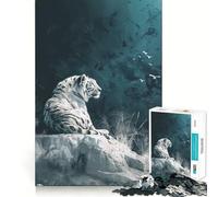 Rompecabezas de 1000 Piezas Tigre Blanco sobre Roca para Adolescentes Juego Que estimula el Cerebro Encaje Huecos Actividad Relajante para Grupos en Interiores (38x52cm)