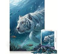 Rompecabezas de 1000 Piezas Tigre Blanco Submarino con Pez para Adolescentes: Fortalecimiento Mental, Escape Pacífico, Encaje Firme, Feliz Navidad (50x75cm)