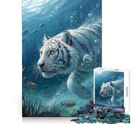 Rompecabezas de 1000 Piezas Tigre Blanco Submarino con Pez - Un desafío para la Mente - Relajación acogedora - Corte preciso (38x52cm)