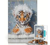 Rompecabezas de 1000 Piezas Tigre Cachorro a la Hora del Baño para Adolescentes Un Rompecabezas Que Ayuda a Desarrollar la Memoria Un Diseño Divertido y Relajante Una Cálida Sorpresa 50x75cm