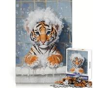 Rompecabezas de 1000 Piezas Tigre Cachorro a la Hora del Baño para Adolescentes Un Rompecabezas Que Ayuda a Desarrollar la Memoria Un Diseño Divertido y Relajante Una Cálida Sorpresa 50x75cm