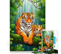 Rompecabezas de 1000 Piezas Tigre descansando en la Jungla para Adolescentes Juguete Mental para aliviar el estrés Corte Premium (38x26cm)