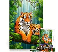 Rompecabezas de 1000 Piezas Tigre descansando en la Jungla para Adultos Mejora la Memoria y Alivia la ansiedad Bordes precisos Sorpresa navideña (50x75cm)
