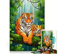 Rompecabezas de 1000 Piezas Tigre descansando en la Jungla para Adultos Mejora la Memoria y Alivia la ansiedad Bordes precisos Sorpresa navideña (50x75cm)