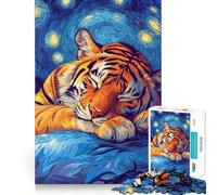 Rompecabezas de 1000 Piezas Tigre durmiendo bajo una Noche Estrellada para Adultos y Adolescentes Juego Mental para Relajarse Corte preciso 38x26cm