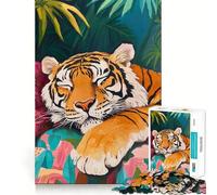Rompecabezas de 1000 Piezas Tigre durmiendo en la Jungla para Adolescentes Juego Inteligente para Crear vínculos afectivos Obra de Arte para armar 38x52cm