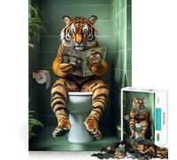 Rompecabezas de 1000 Piezas Tigre en el baño para Adolescentes Juguete para ejercitar la Mente Tiempo de relajación Diseño artístico de Corte preciso 50x75cm