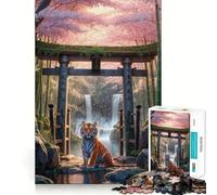 Rompecabezas de 1000 Piezas Tigre en la Puerta Japonesa para Adultos Juguete para ejercitar la Mente Diversión Casual Corte de precisión Regalo artístico 38x52cm