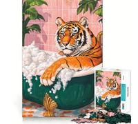 Rompecabezas de 1000 Piezas Tigre en un baño de Burbujas para Adultos y Adolescentes Juego Mental para Relajarse Corte preciso 38x26cm