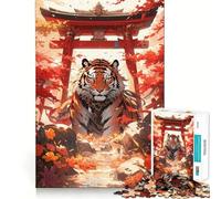 Rompecabezas de 1000 Piezas Tigre Guardián del Torii para Adolescentes Juguete para desarrollar la Mente y la diversión Diseño Elegante para armar Regalo Ideal 38x52cm